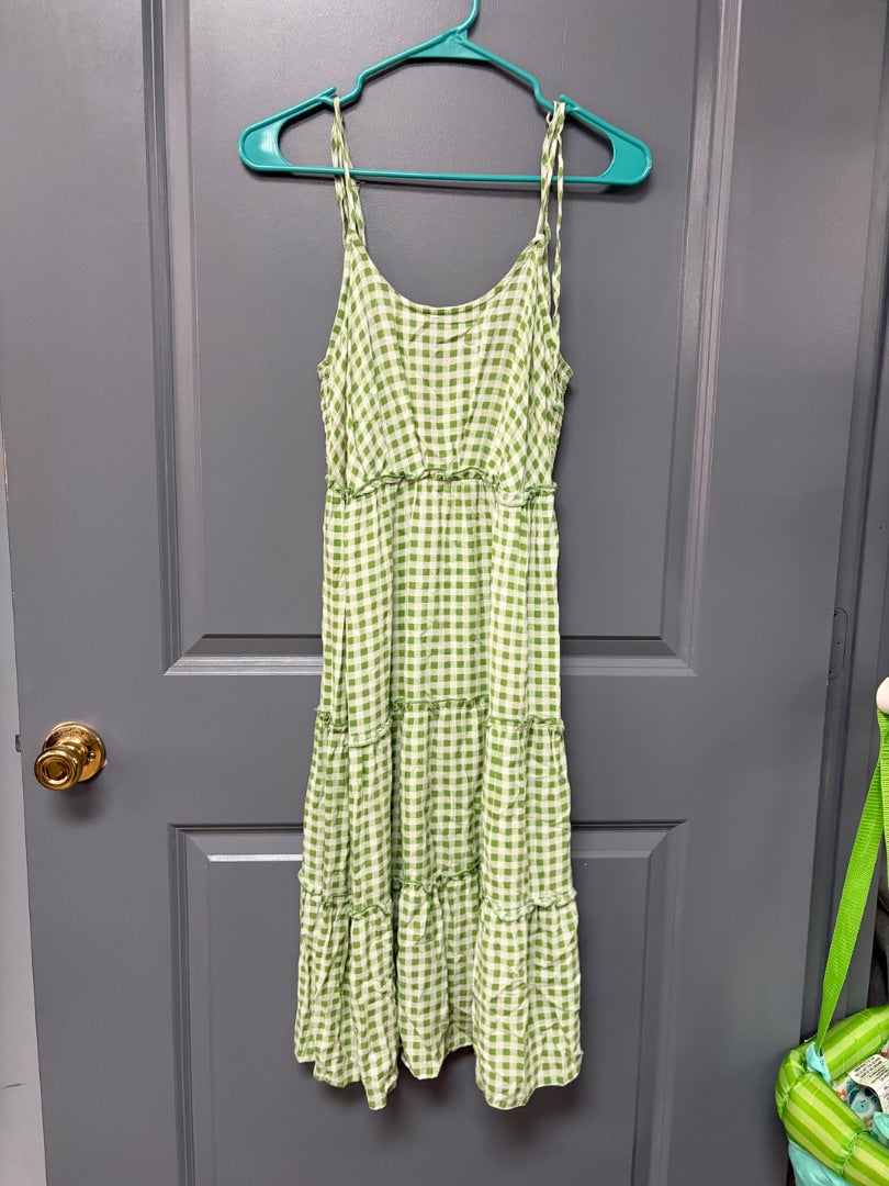 GREEN/WHITE AS U WISH PLAID MIDI DRESS, LADIES S