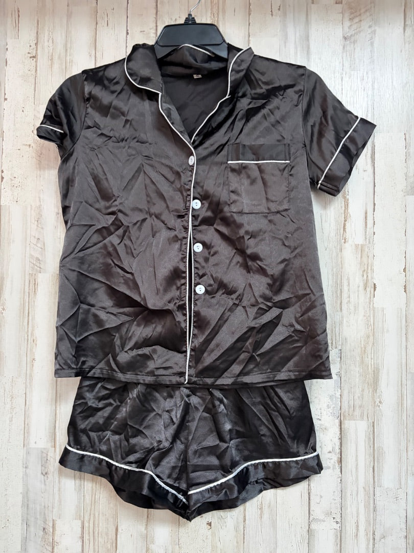 BLACK  SATIN 2PC PJ SET, LADIES S