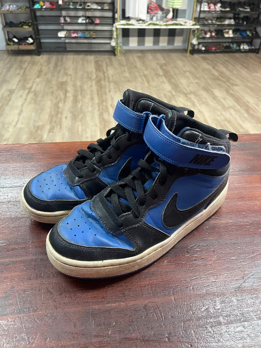 BLUE/BLACK NIKE HIGH TOPS WITH VELCRO STRAP, SHOES Y6.5