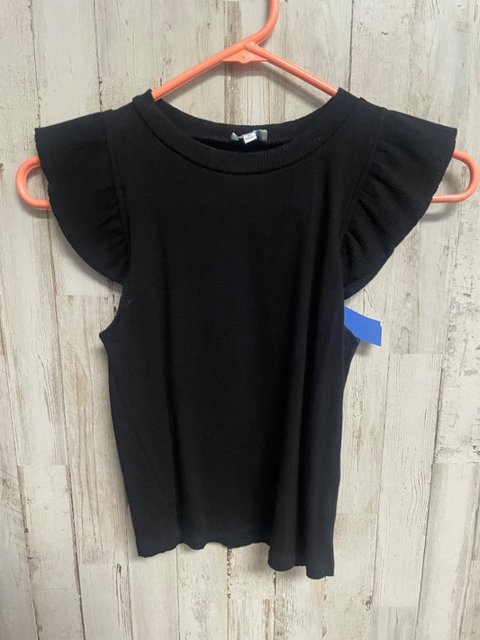 BLACK BLUE RAIN X FRANCESCAS RIBBED RUFFLE SLEEVE TOP, LADIES M