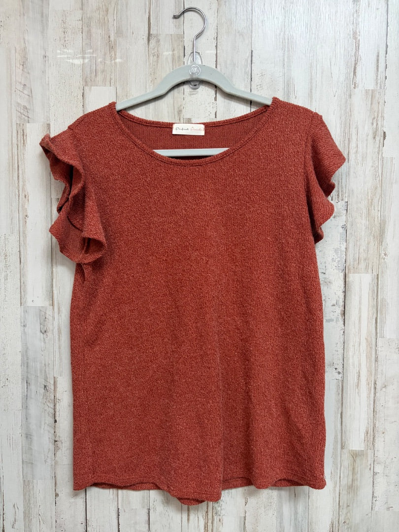 RUST PERFECT PEACH KNIT RUFFLE SLEEVE TOP, LADIES M