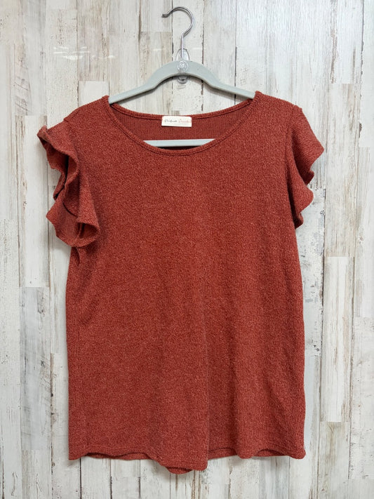RUST PERFECT PEACH KNIT RUFFLE SLEEVE TOP, LADIES M