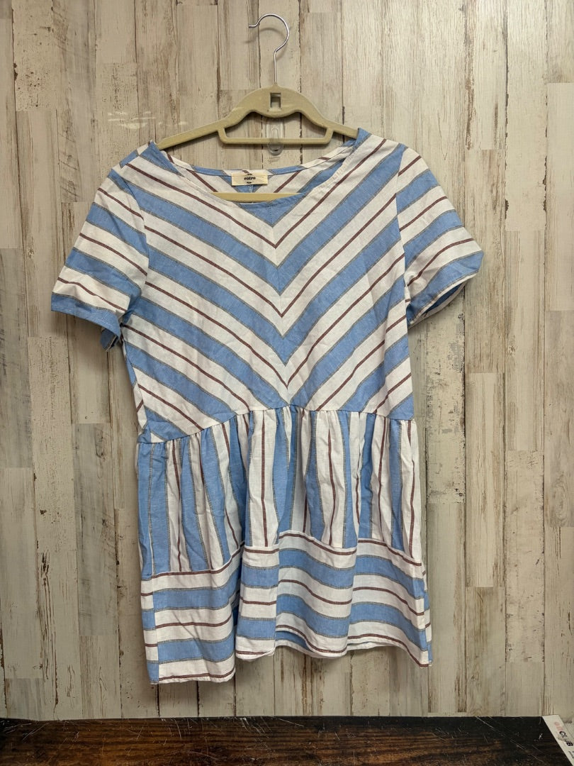 BLUE ENTRO STRIPED LINEN TOP, LADIES M