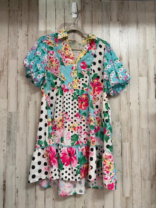 WHITE/TEAL UMGEE FLORAL DOT DRESS, LADIES M