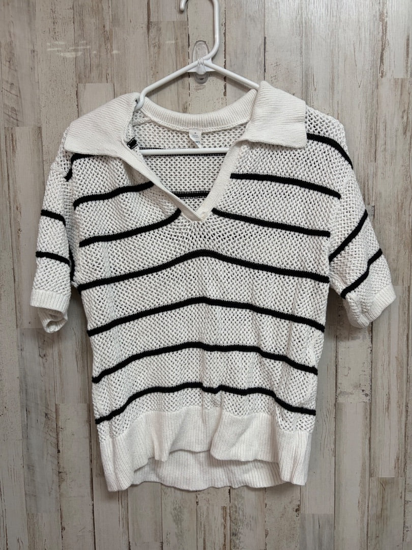 WHITE/BLACK OLD NAVY STRIPE KNIT TOP, LADIES M