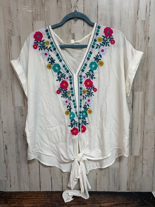 WHITE FSL EMBROIDERED TOP, LADIES M