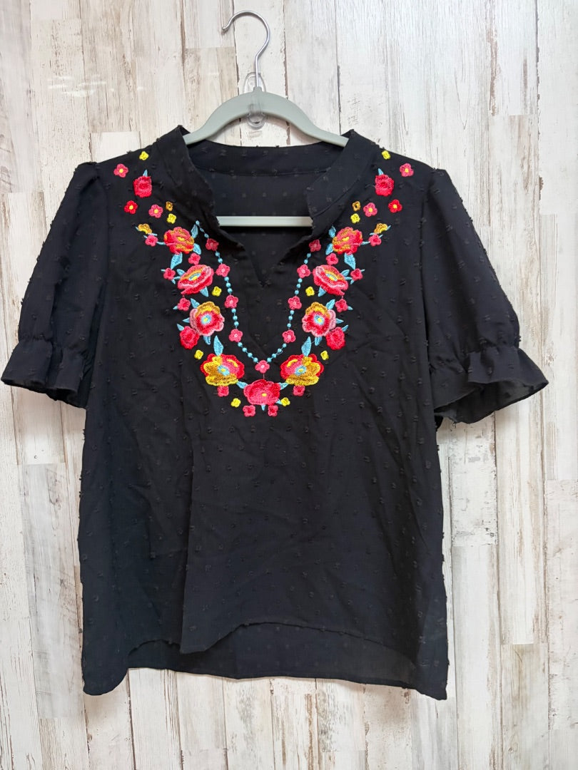BLACK SHEIN EMBROIDERED DOT TOP, LADIES L