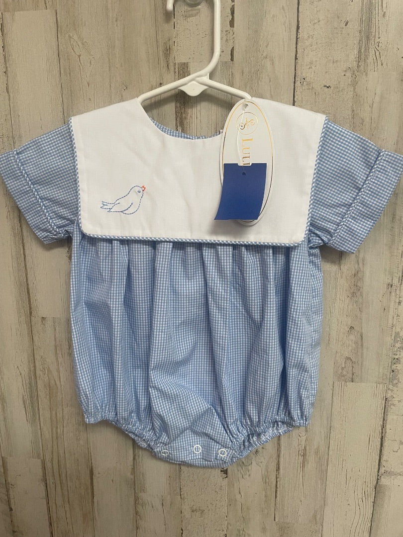 BLUE LULLABY SET NEW BIRD GINGHAM BUBBLE, BOY 6M