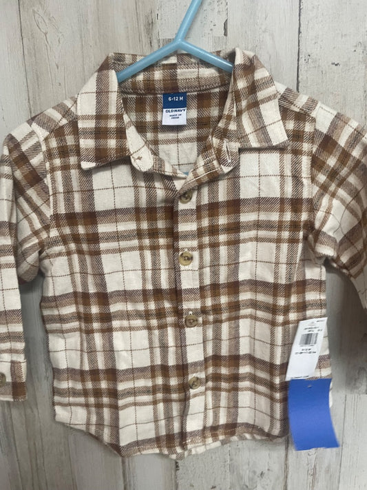 TAN OLD NAVY NEW PLAID FLANNEL BUTTON  UP, BOY 6-12M