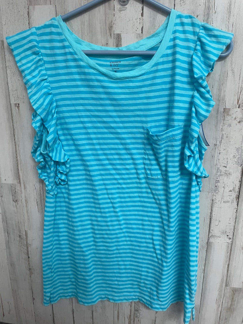 BLUE CROWN & IVY RUFFLE SLEEVE POCKET TANK, LADIES S