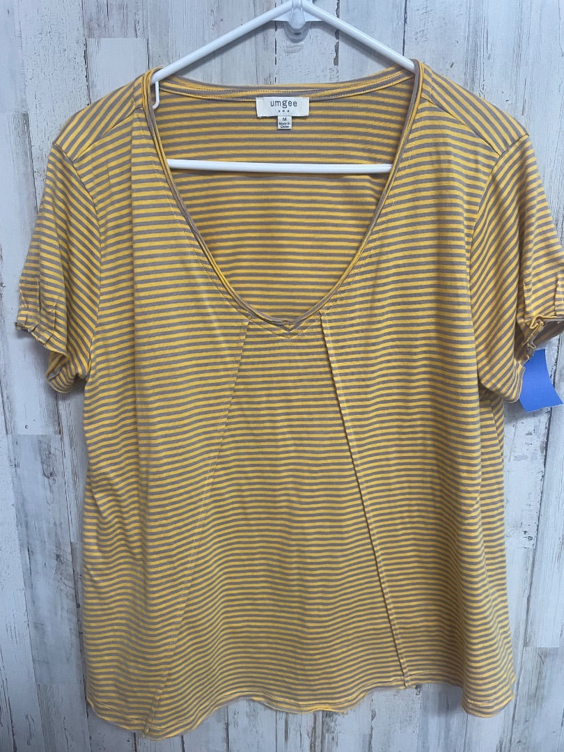 MUSTARD/GREY UMGEE V NECK TEE, LADIES M