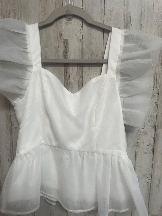 WHITE TCEC NEW SHEER SLEEVE PEPLUM TOP, LADIES M