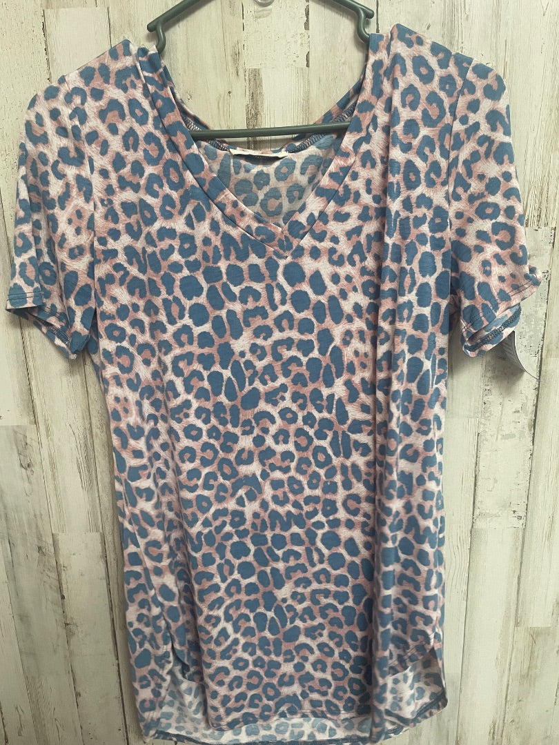 NAVY/PEACH A.GAIN SOFT CHEETAH V NECK TEE, LADIES M