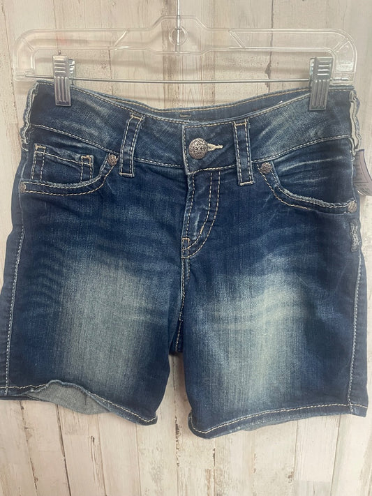 DARK DENIM SILVER 28/4.5 STRECH JEAN SHORTS, LADIES M