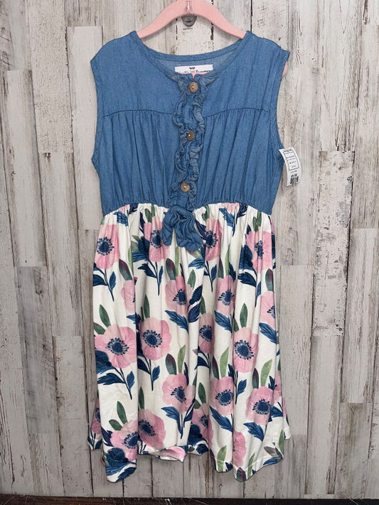 BLUE/IVORY ADORABLE SWEETNESS FLOWER CHAMBRAY BUTTON DRESS, GIRL 8