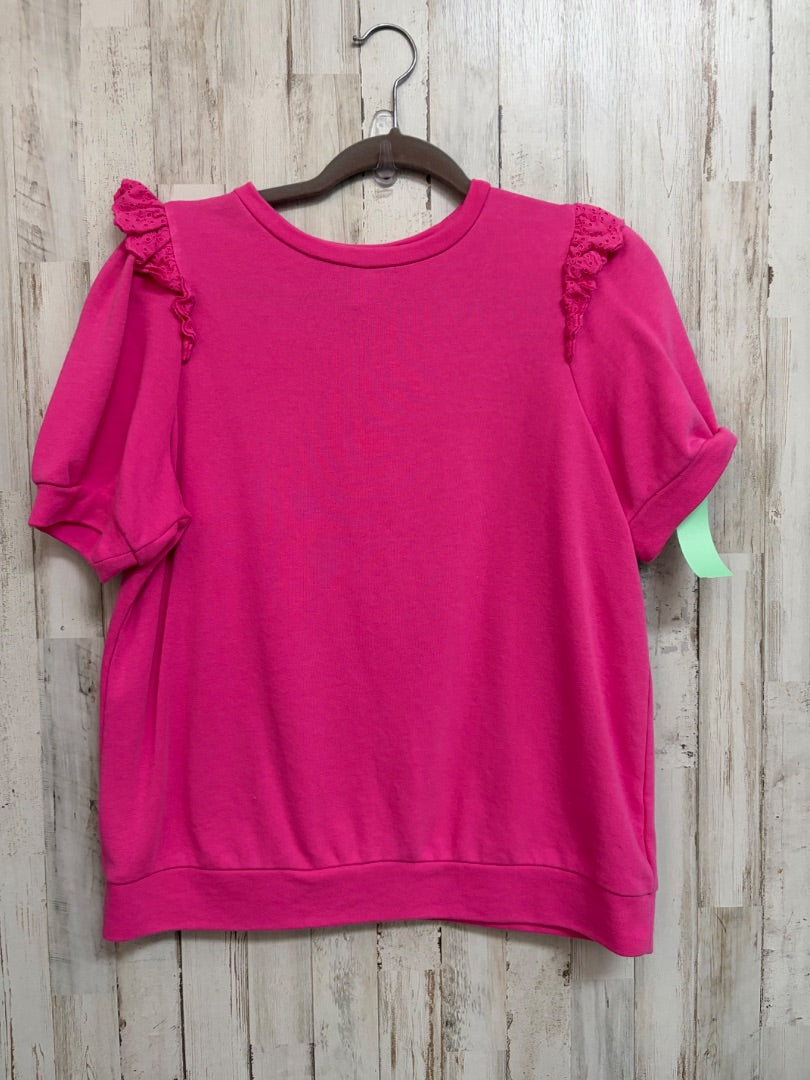 BRIGHT PINK CROWN & IVY EYELIT RUFFLE TOP, LADIES M
