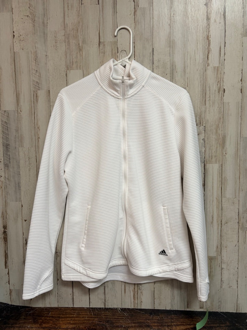 WHITE ADIDAS RIBBED ZIP JACKET, LADIES L
