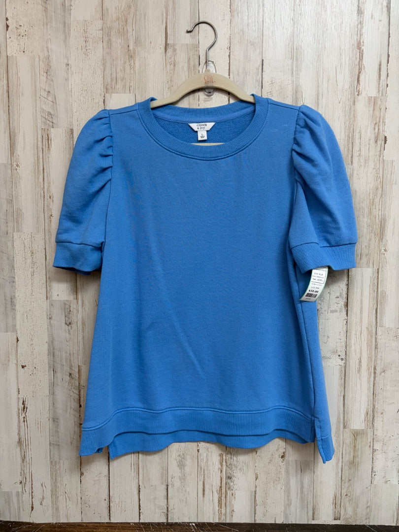 BLUE CROWN & IVY PUFF SLEEVE COTTON TOP, LADIES L