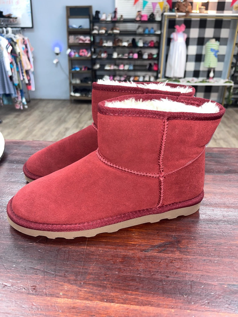 MAROON  FUR LINED SUEDE BOOTS, SHOES A8