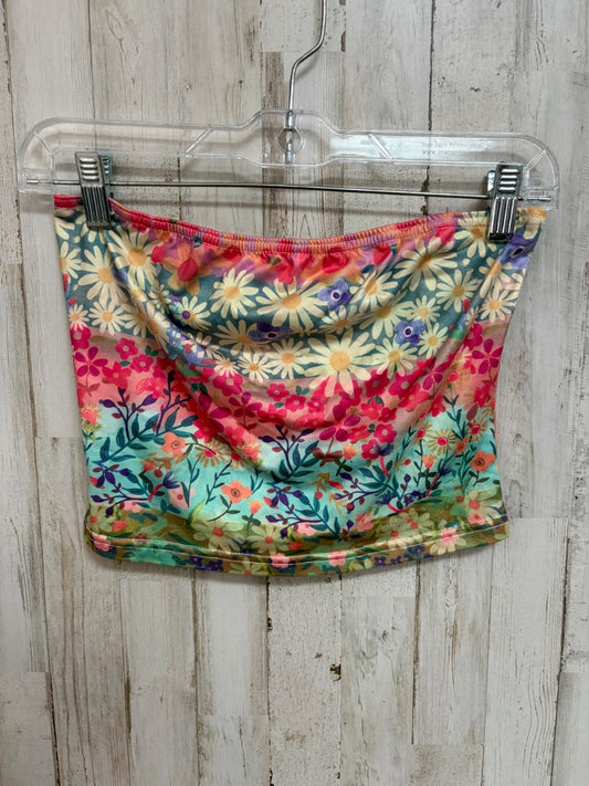 YELLOW/PINK SHEIN FLORAL STRAPLESS TANK, LADIES XS
