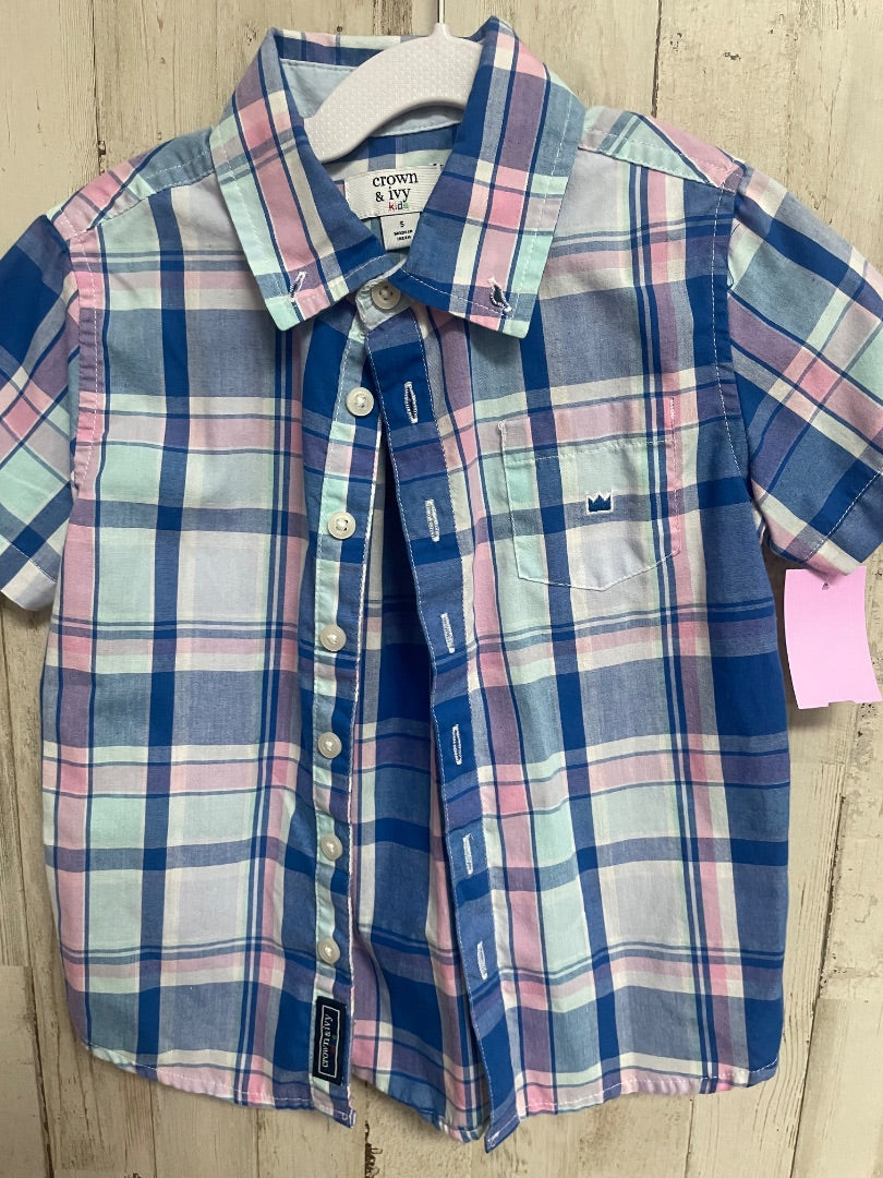 PINK CROWN & IVY PLAID BUTTON UP, BOY 5