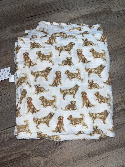 WHITE MUDPIE GOLDEN RETRIEVER MUSLIN BLANKET