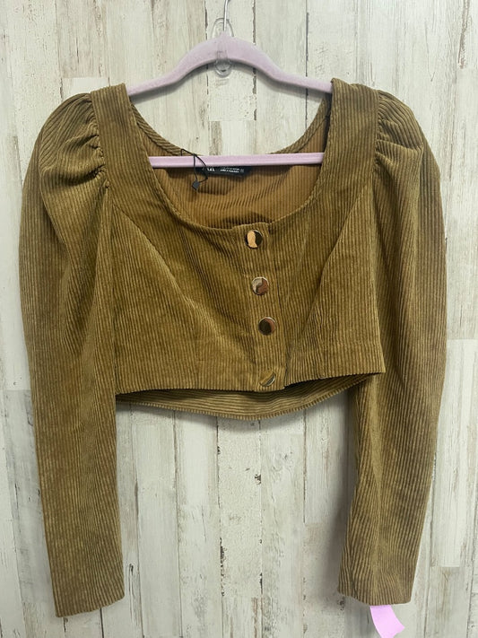 BROWN ZARA RIBBED BUTTON TOP, LADIES S