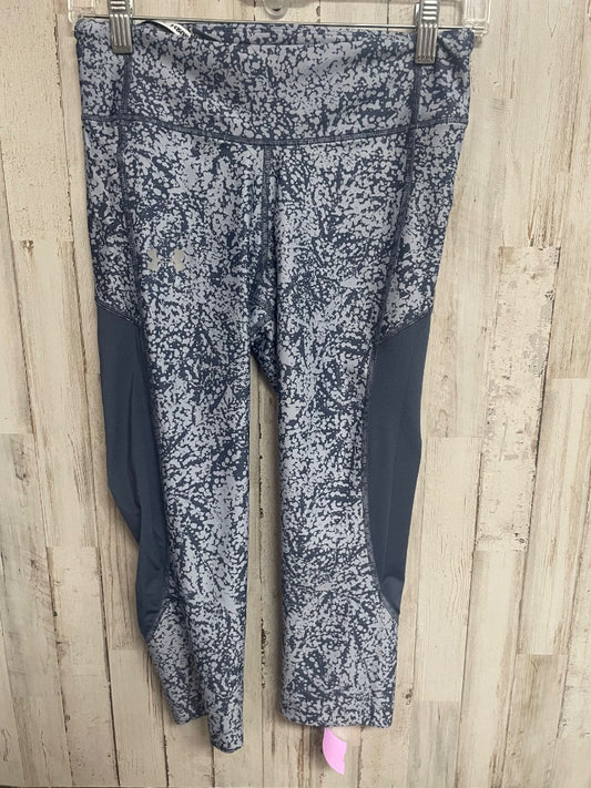 STEEL BLUE UNDER ARMOUR PRINTED CAPRI LEGGINGS, LADIES M
