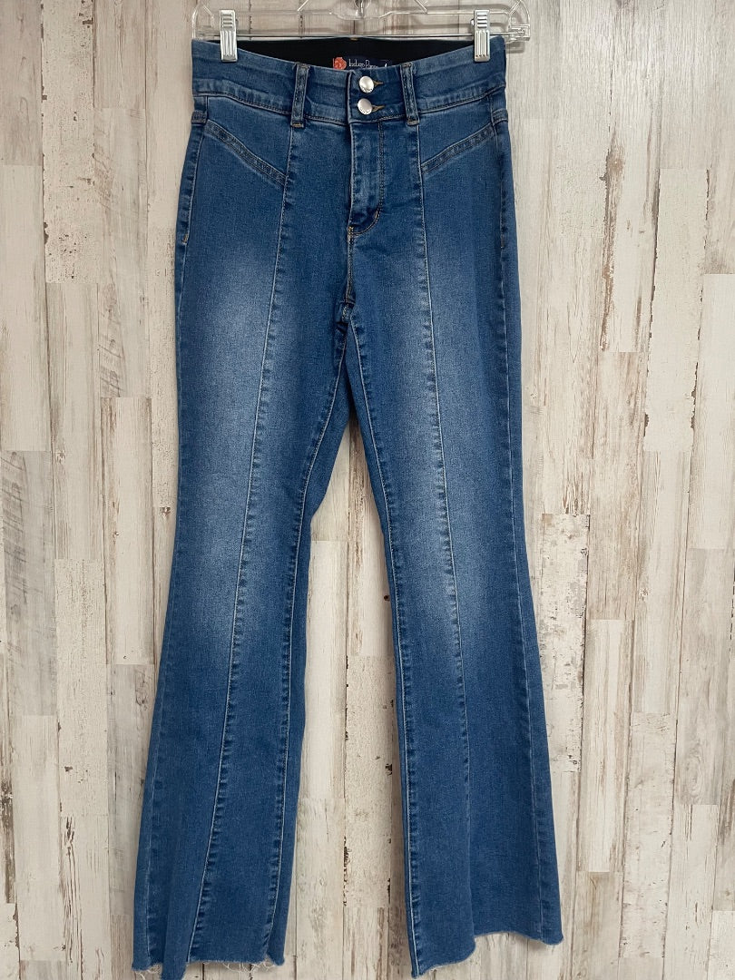 DENIM INDIGO POPPY FRAY EDGE FLARES SZ 4, LADIES S