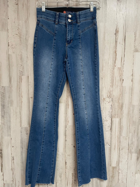 DENIM INDIGO POPPY FRAY EDGE FLARES SZ 4, LADIES S