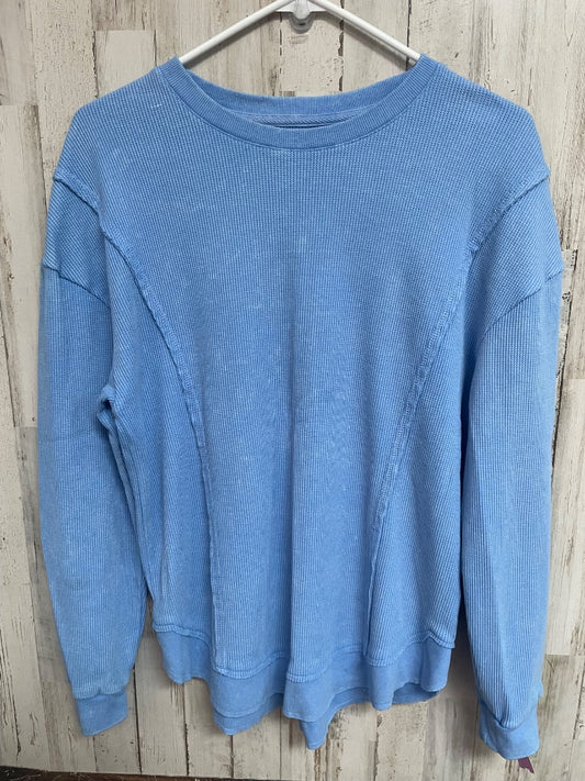 BLUE SUNNYSIDE WAFFLE KNIT CREW NECK, LADIES M