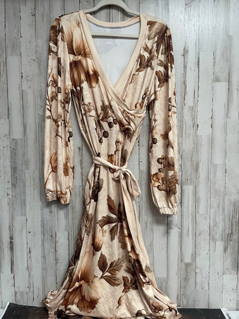 TAN SHEIN FLORAL V NECK MAXI, LADIES L