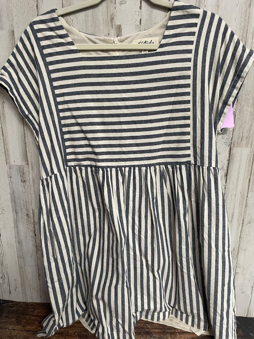 TAN/CHAMBRAY LISTICLE STRIPE LINEN DRESS, LADIES L