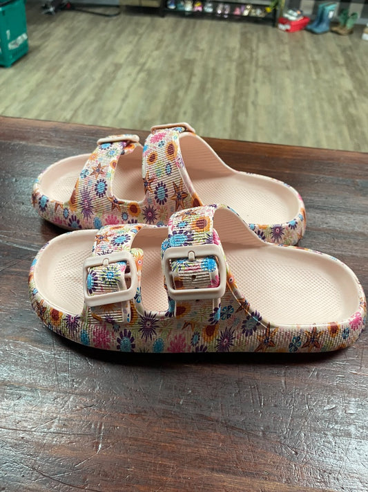 PINK  FLORAL RUBBER SANDALS, SHOES A8
