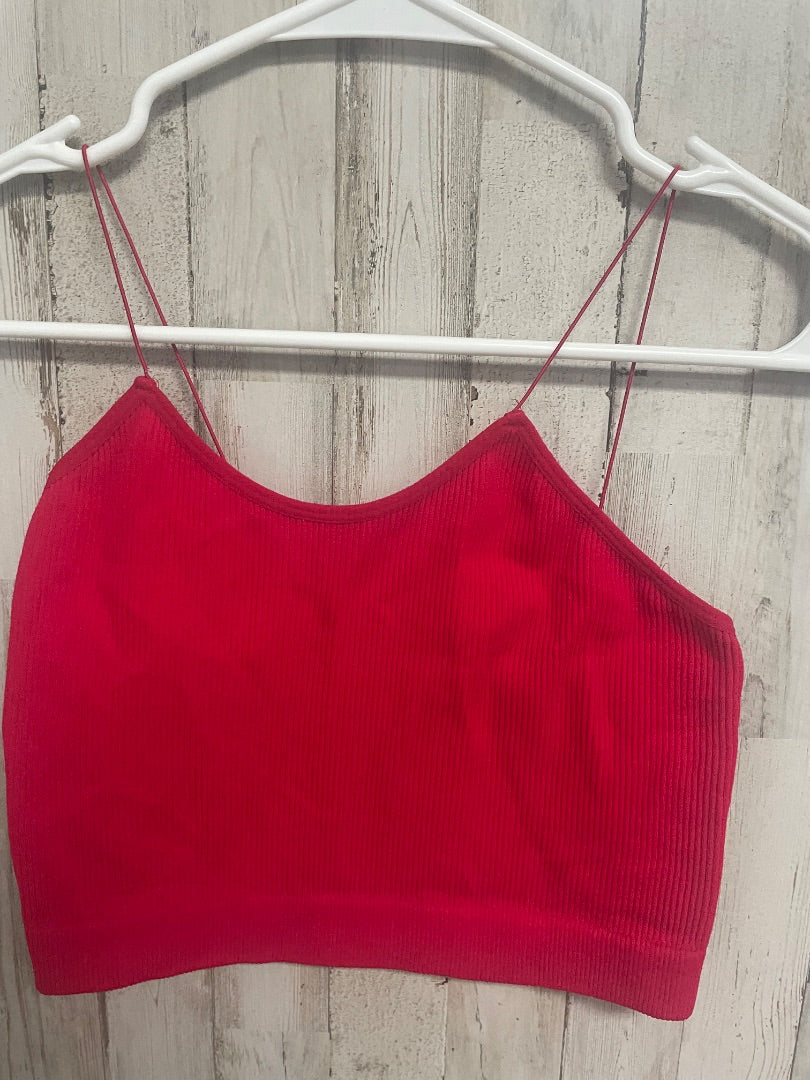 RED  RIBBED CROP TANK, LADIES L