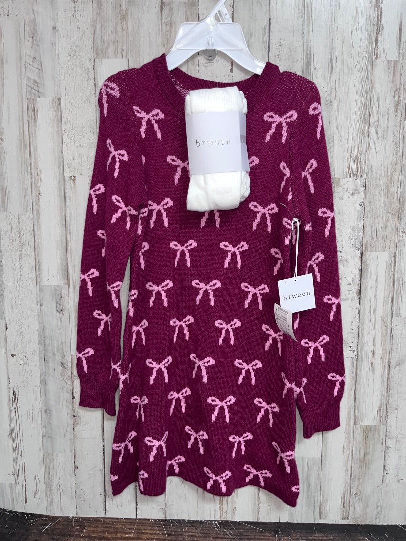 MAROON BTWEEN NEW BOW SWEATER DRESS/LEGGINGS, GIRL 10