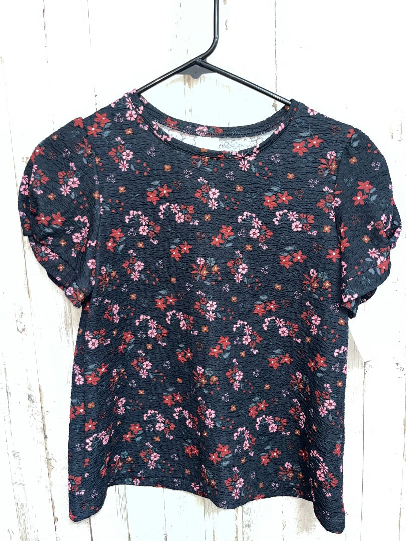 BLACK WONDER NATION TEXTURED FLORAL TOP, GIRL 10/12