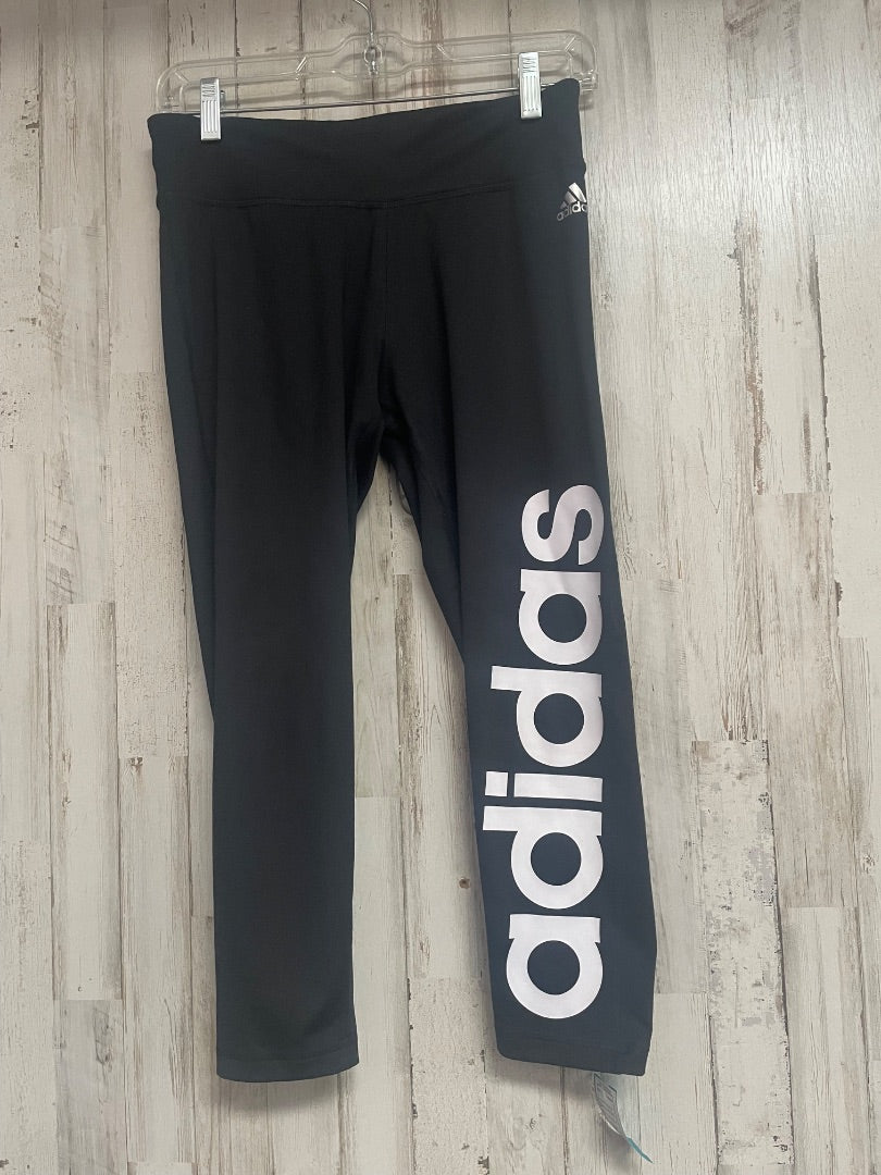 BLACK ADIDAS CROP LOGO LEGGINGS, LADIES M