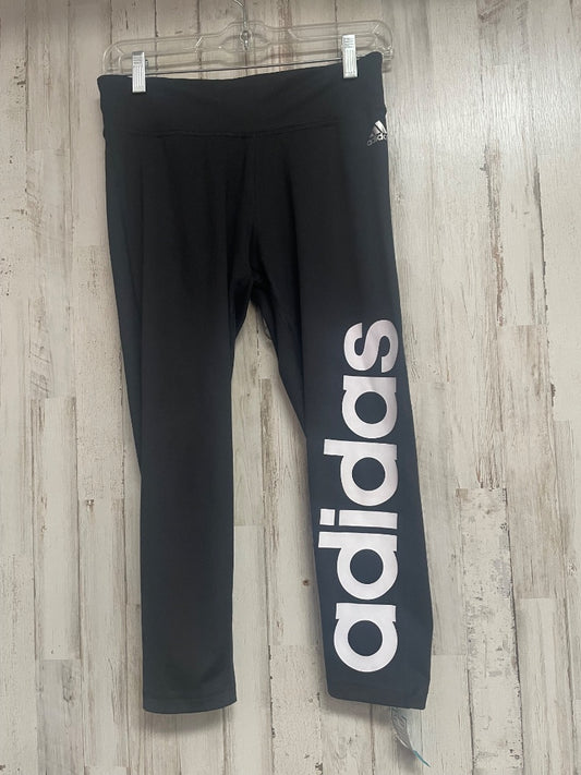 BLACK ADIDAS CROP LOGO LEGGINGS, LADIES M