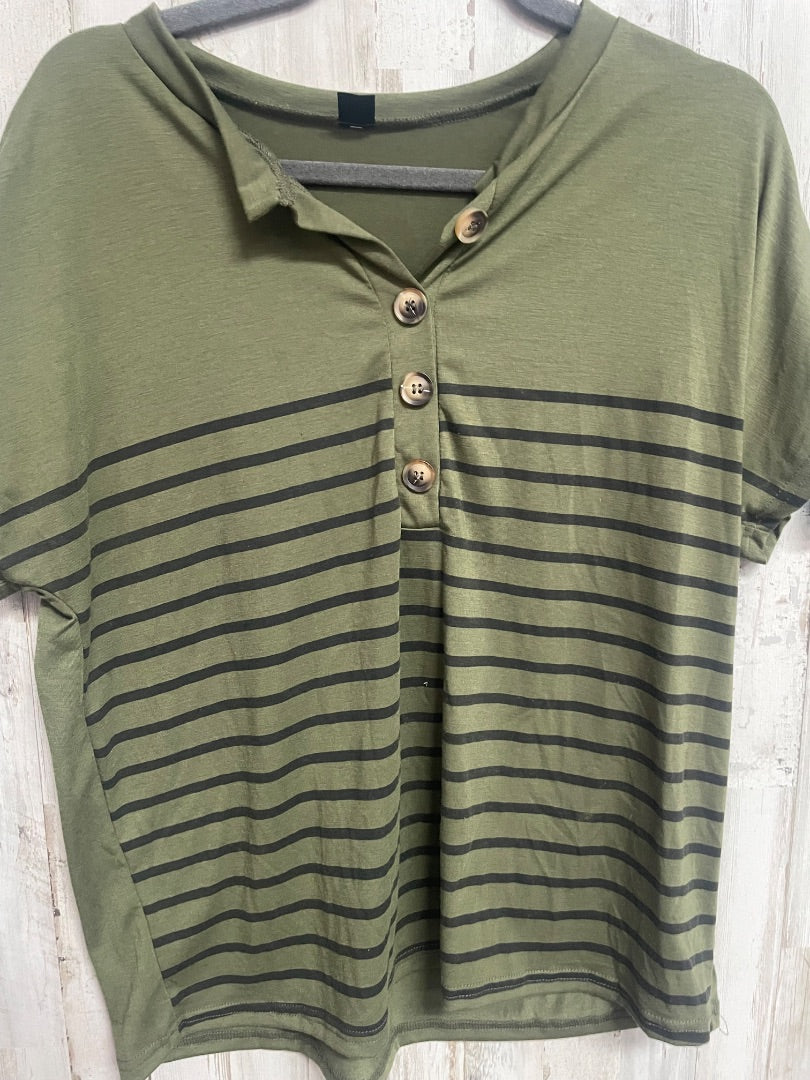 OLIVE  STRIPE BUTTON TEE, LADIES L