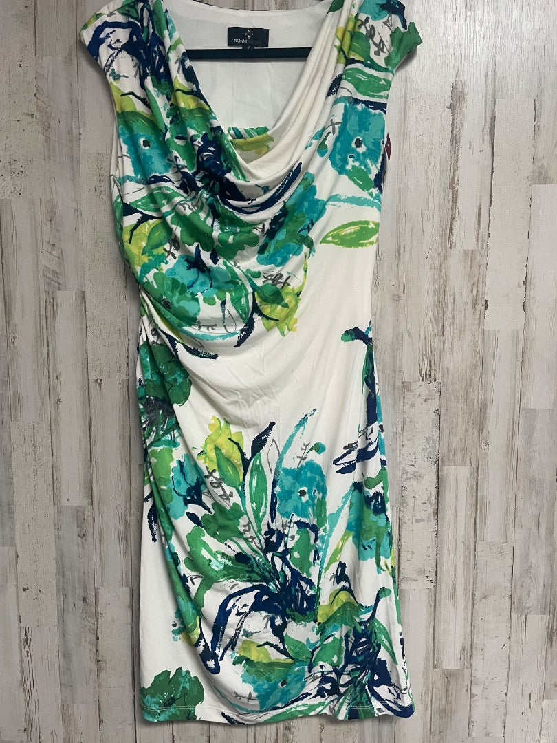 IVORY/GREEN RONNI NICOLE CINCH SIDE FLORAL DRESS  SZ 10, LADIES L