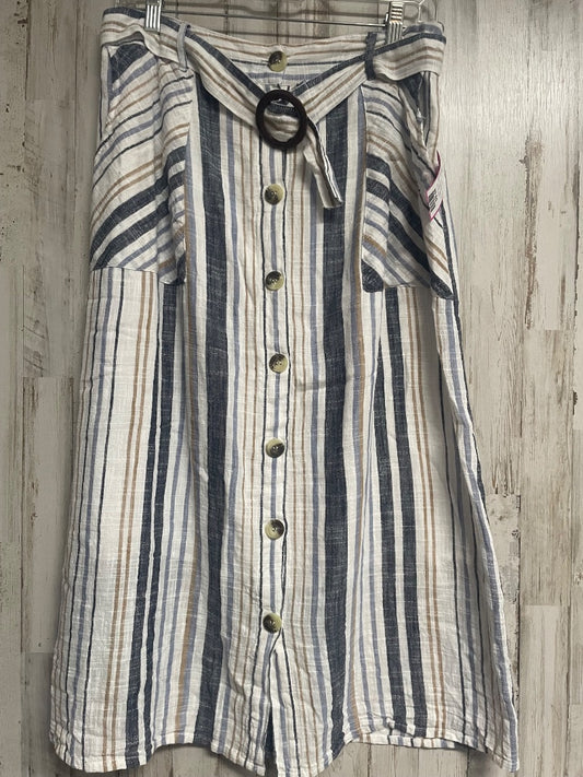 WHITE/BLUE CATO BELTED BUTTON LINEN STRIP SKIRT, LADIES M