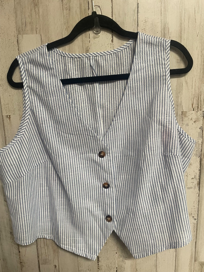BLUE/WHITE SHEIN STRIPE BUTTON VEST, LADIES 2X