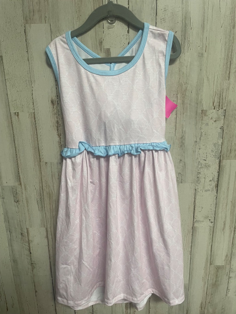 LIGHT PINK/BLUE AWE SMOCKS BOW RUFFLE DRESS, GIRL 6/7