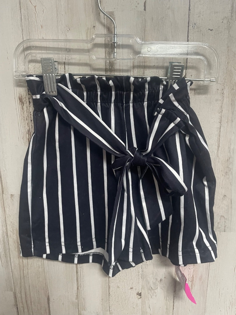 BLACK/WHITE BOUTIQUE STRIPE BELTED SHORTS, GIRL 6X