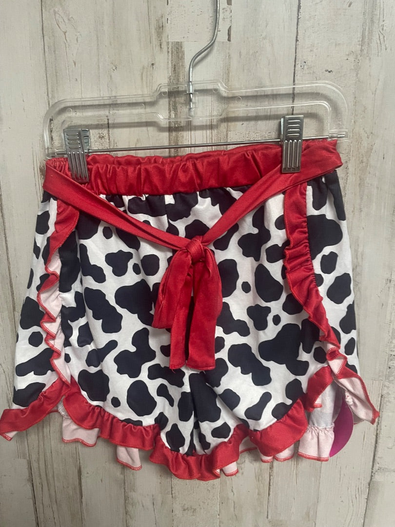 WHITE/BLACK/RED BOUTIQUE COW PRINT RUFFLE SHORTS, GIRL 9