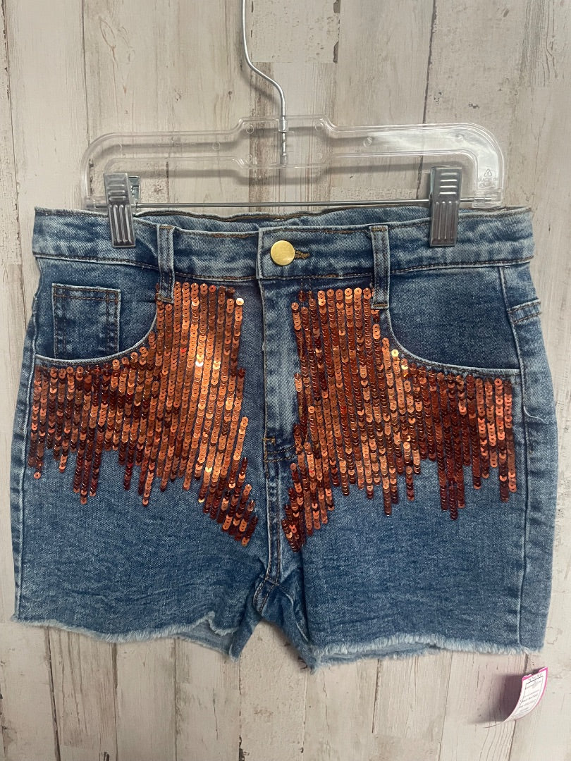 ACID WASHED DENIM BOUTIQUE SEQUIN STRIPE JEAN SHORTS, GIRL 10/12