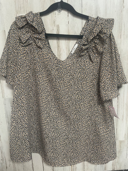 BROWN JODIFL RUFFLE SHOULDER LEOPARD BLOUSE, LADIES M