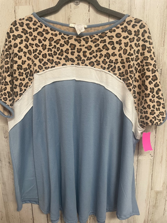 BROWN/BLUE LOVELY J LEOPARD COLOR BLOCK TOP, LADIES S