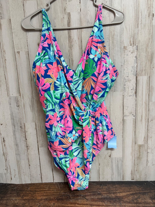 PINK/BLUE MEMBERS MARK FLORAL TIE ONE PIECE SWIM, LADIES 2X